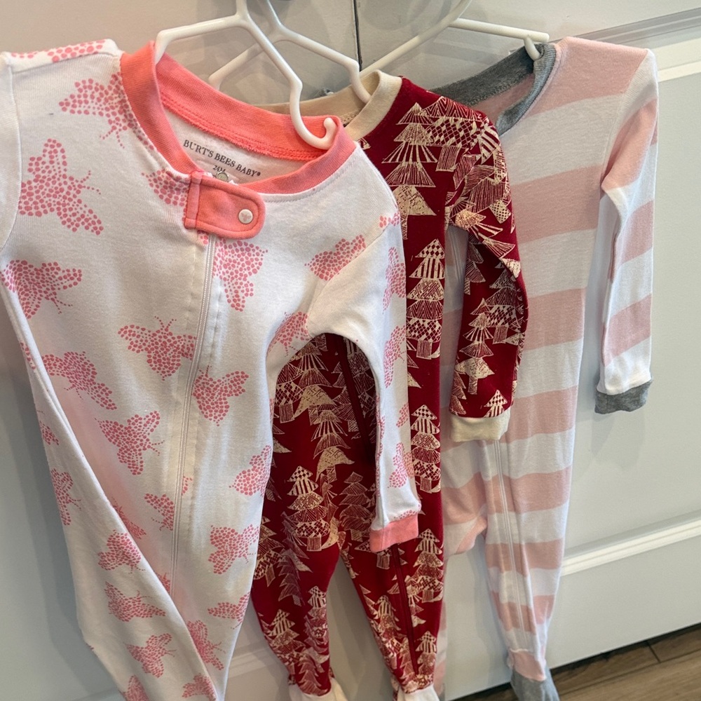 Burt's Bees Baby Pink and Red Kids Pajama Trio